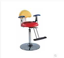 Hairdressing chair intended for children. Children safe and convenient haircut seat. Cartoon modelling chair.