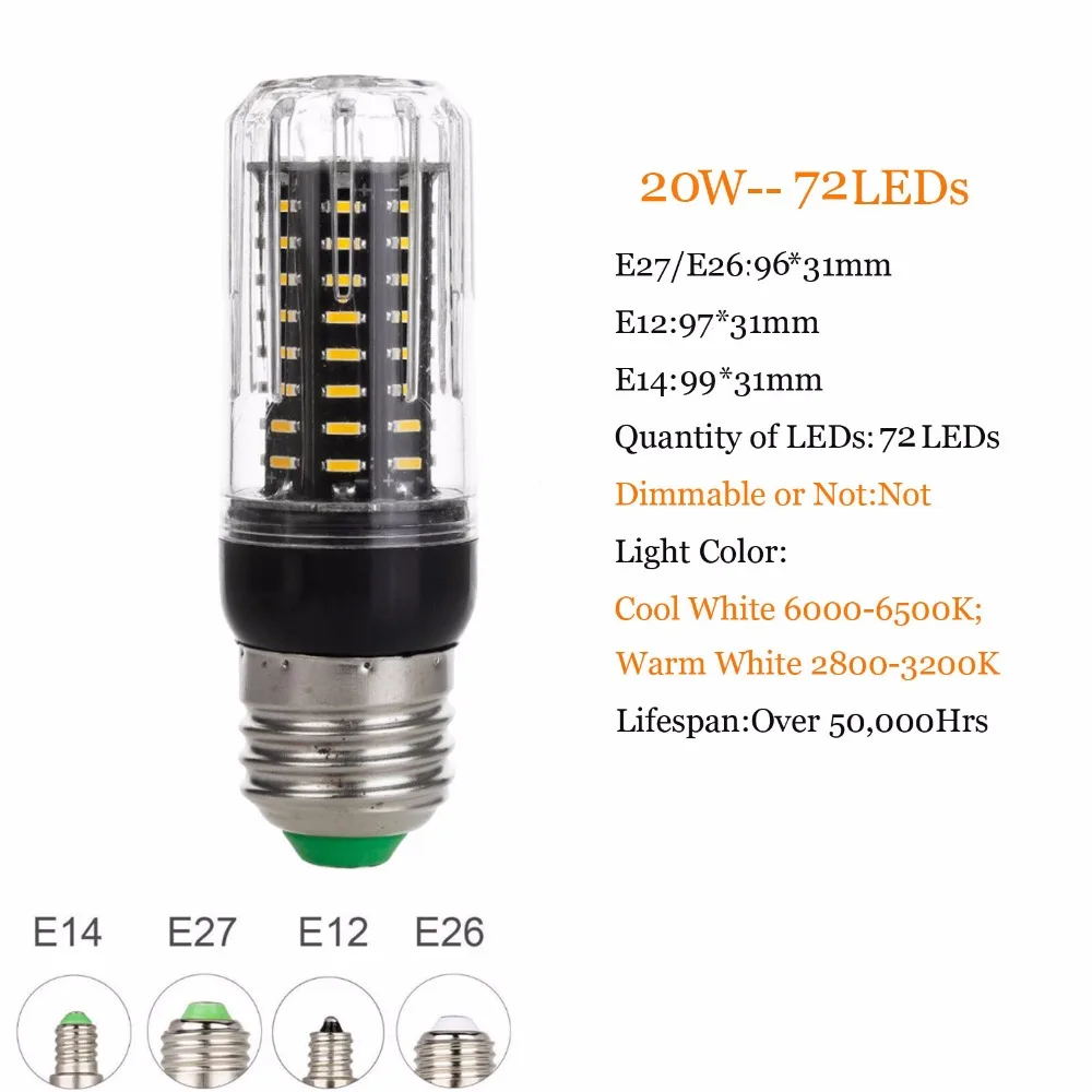 Ampoule LED épis de maïs, nouveau modèle 4014 SMD, E14, E12, 36 gible 72 gible 96 gible, AC 220V 110V, 12W 20W 25W 30W