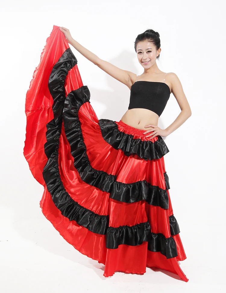 จัดส่งฟรีสเปนเต้นรําเครื่องแต่งกายสเปนประสิทธิภาพใช้ยิปซี robe de Flamenco กระโปรง Belly dance ชุดกระโปรงสีแดง