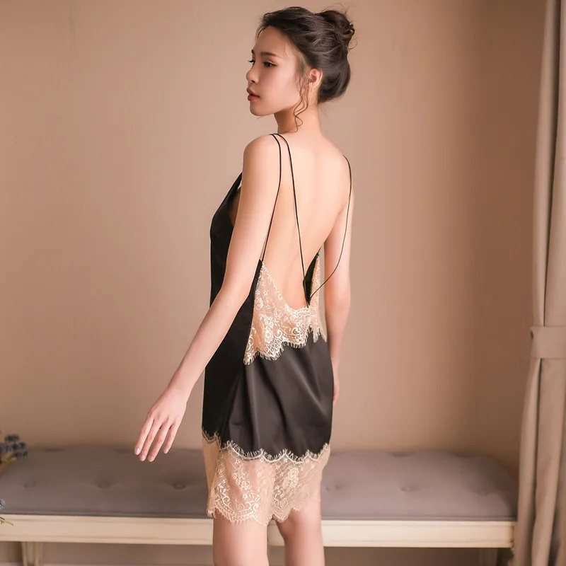 Sexy mousse Nightdress for woman female sloth long sleep nightie adult open back side open lace temptation sleepwear sloth