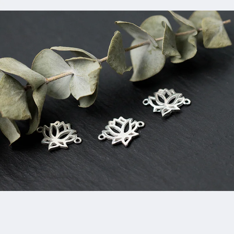 1pc 100%925 Sterling Silver Hollow Craft Lotus Connectors Charm Pendant Beads Fit Women Bracelets Necklace DIY Jewelry Making