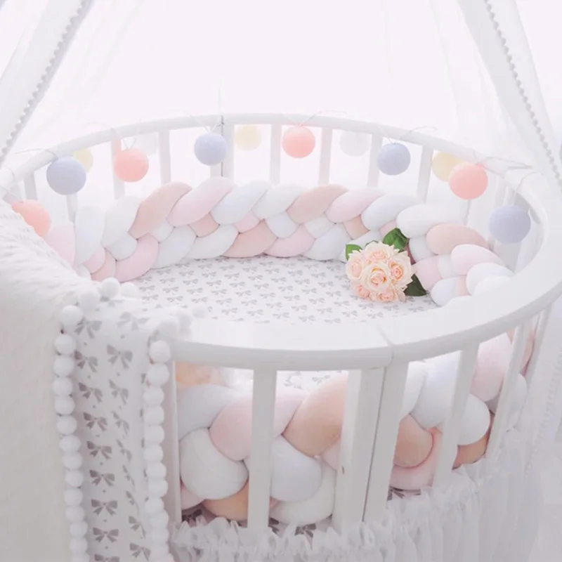 2M-3M Three-ply Woven Baby Bed Bumper for Newborn Knotted Braid Pillow Cushion Baby Crib Bumper Protector Room Cot Decor