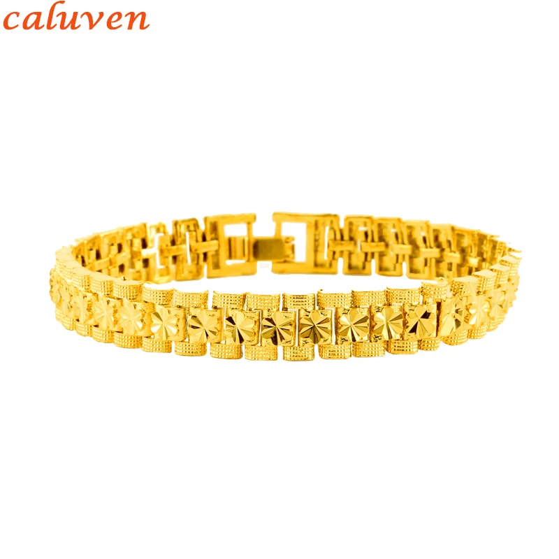 Gold Color Mens Flower Bracelets Bangles Wholesale Trendy New Bracelet Men Jewelry 0.9cm 19CM  African Jewelry