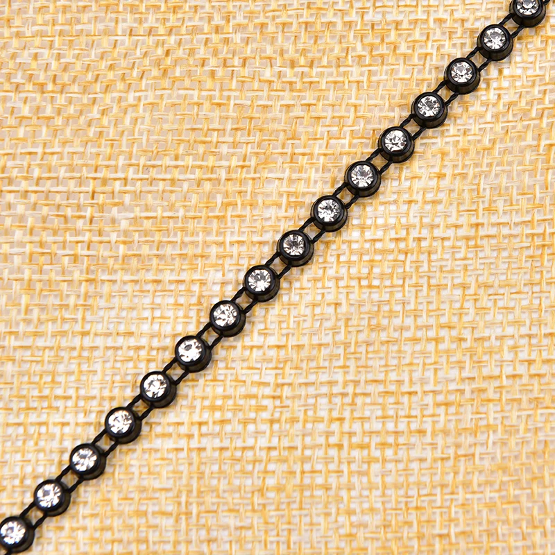 10 Yards/Lot Rhinestone Trim Clear Crystal Stone Chain 2.5-5mm White Black Round Embellishment Ribbon Sew On DIY Accessories