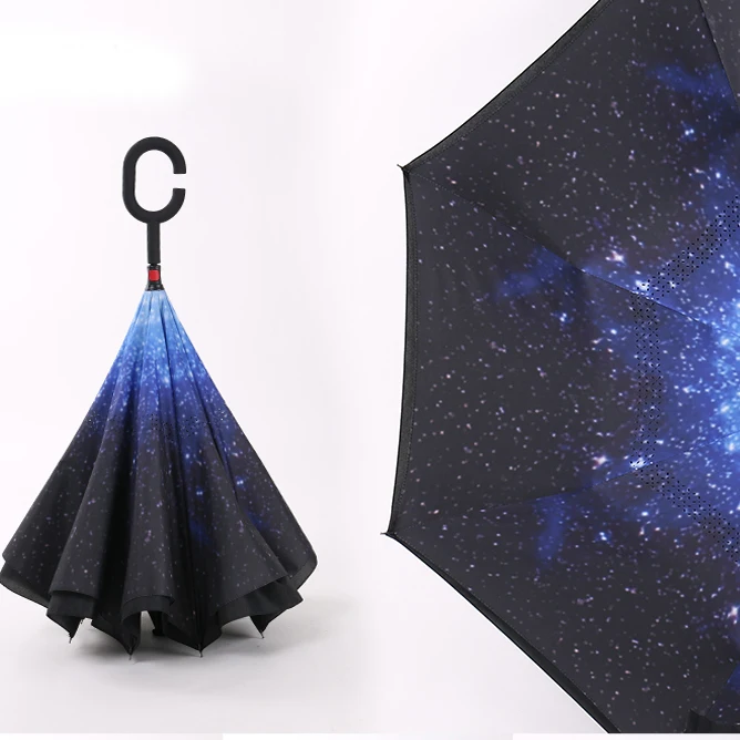 Handy C-Hook Hands Car Umbrella Windproof Reverse Folding Double Layer Inverted Umbrella For Women and Men