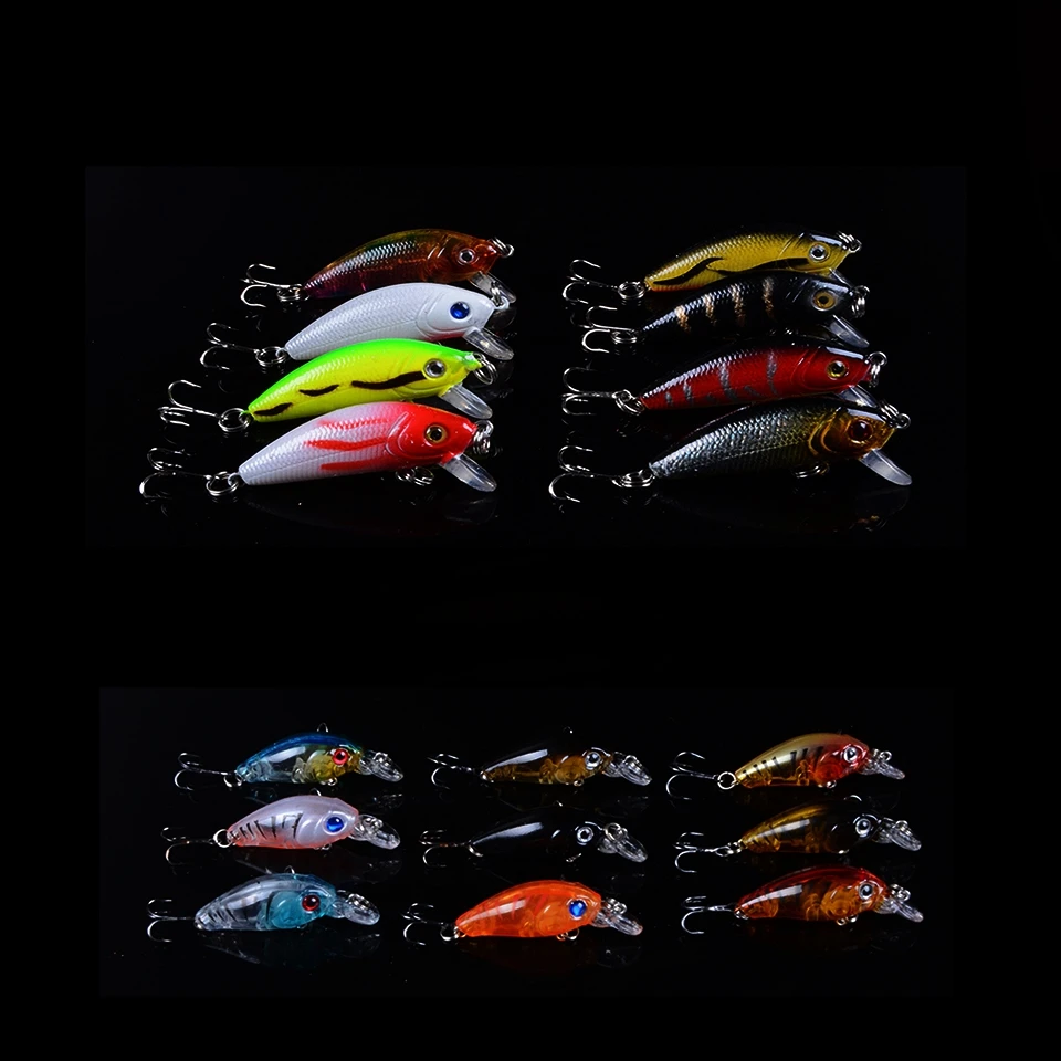 17 Pcs Minnow wobbler crankbait  Mixed 2 Models Fishing Lure Hard Bait with 2 Fishing Hooks Fishing Tackle Lure 3D Eyes