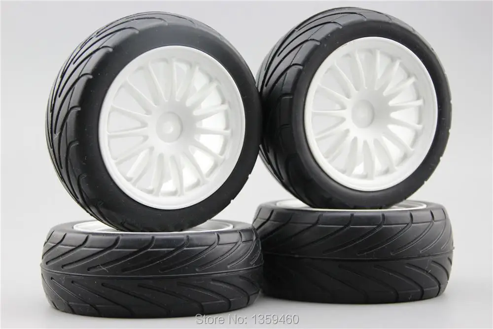 4pcs 1/10 Buggy On Road Tire Tyre Front&Rear 15 Spoke White Nylon Wheel Rim Fit for 1:10 4WD Buggy Car 1/10 Tire 25042+27007