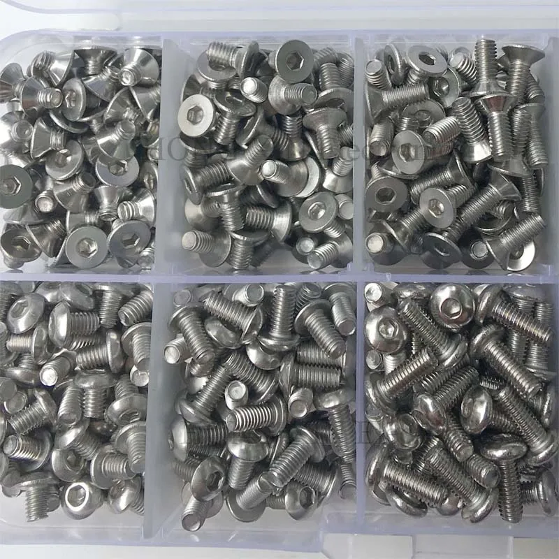 720pcs M3 3mm A2 Stainless Steel Button Flat Head Allen Bolts Hexagon Socket Button Screw M3*4/6/8/10/12