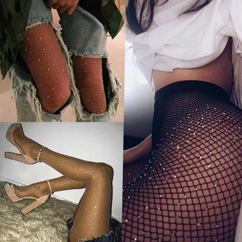 

Hot Fashion Women Sexy Stocking Diamond Fishnet Mesh Thigh-High Stockings Pantyhose Tights Skin Stockings 4 Colors