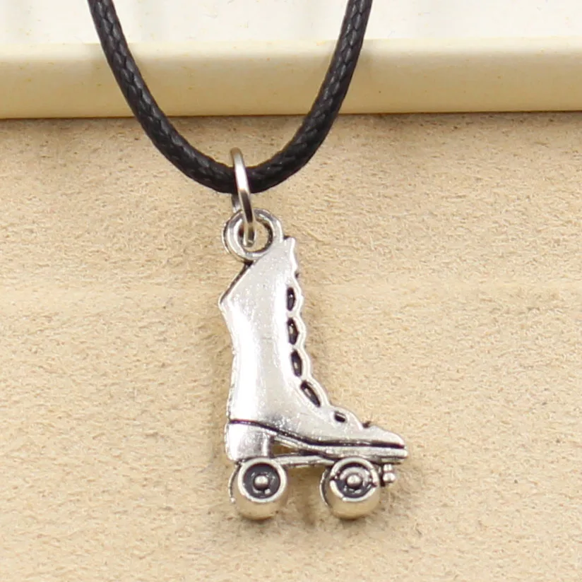 New Fashion Tibetan Silver Color Pendant Roller Skates Necklace Choker Charm Black Leather Cord Factory Price Handmade Jewelry