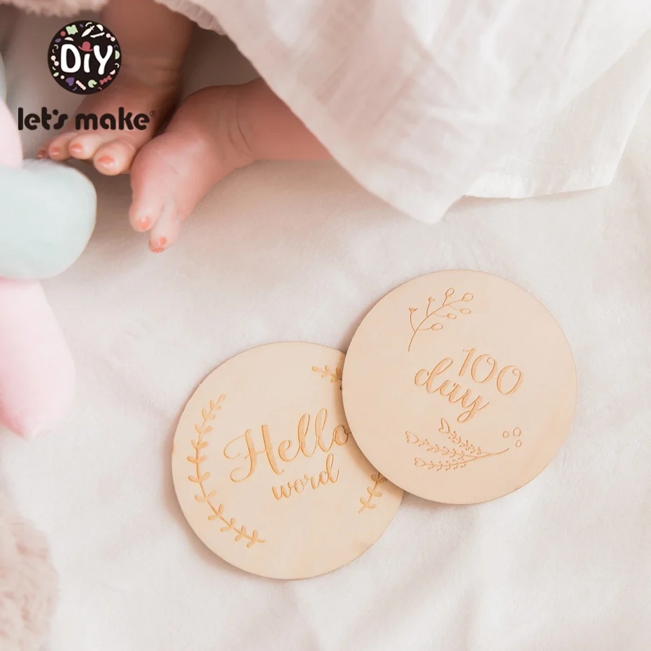 Let's Maken 4 Pc 3.9In Houten Milestone Pasgeboren Groei Souvenir Maandelijkse Hout Chips Geboorte Groeien Memorial Baby Shower Nursery Decor