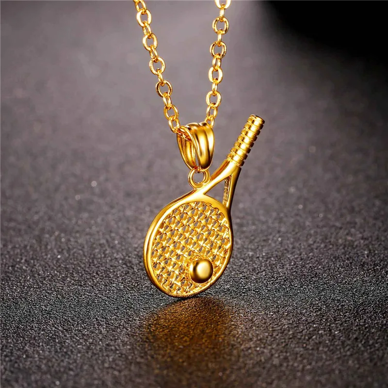 U7 Men Stainless Steel Tennis Racket Ball Pendant Necklace Gold Color Jewel Gift for  Sports Lover Unisex