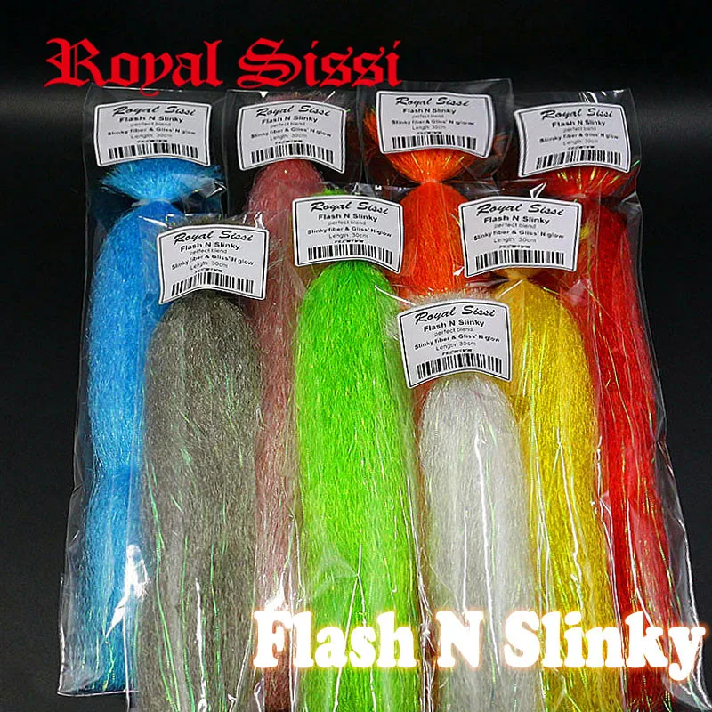 Royal Sissi 8 kolorów Flash N Slinky włókno długie połyskujące włosy syntetyczne puszyste włókno słonowodne streamer przynęta mucha wiązanie materiałów