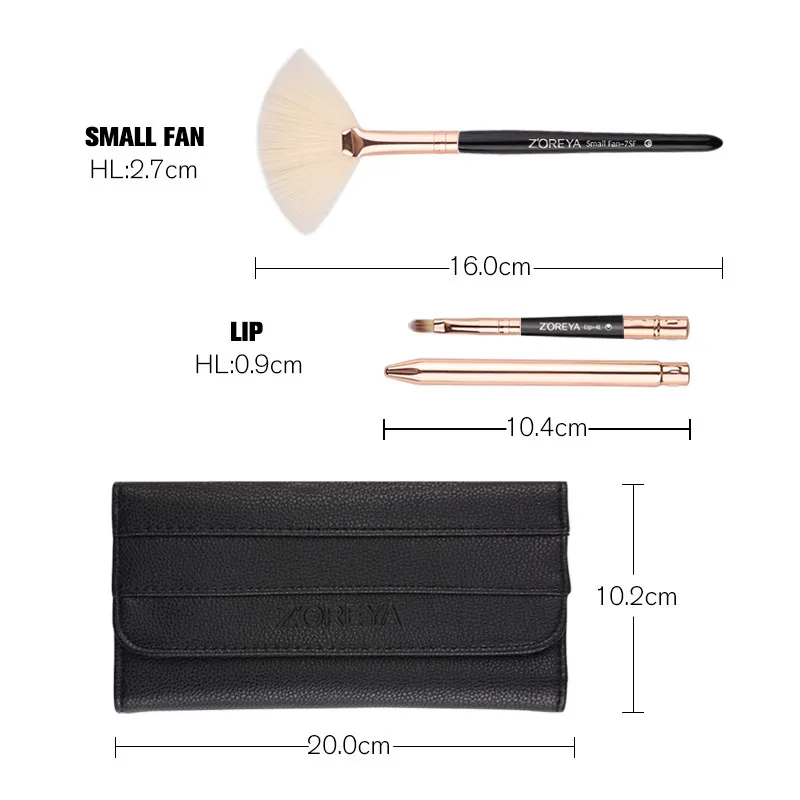 Zoreya Brand 8pcs High Quality Synthetic Fibers Makeup Brush Set Powder Foundation Large Eye Shadow Angled Brow Brushes 3 Colors