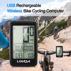 Lixada USB Rechargeable Wireless Bike Cycling Computer Bicycle Speedometer Odometer Stopwatch Speedometer Watch LED Digital Rate