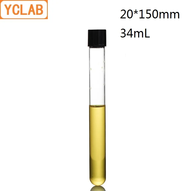 

YCLAB 20*150mm Test Tube 34mL Screw Mouth with Black PF Cap Borosilicate 3.3 Glass High Temperature Resistance