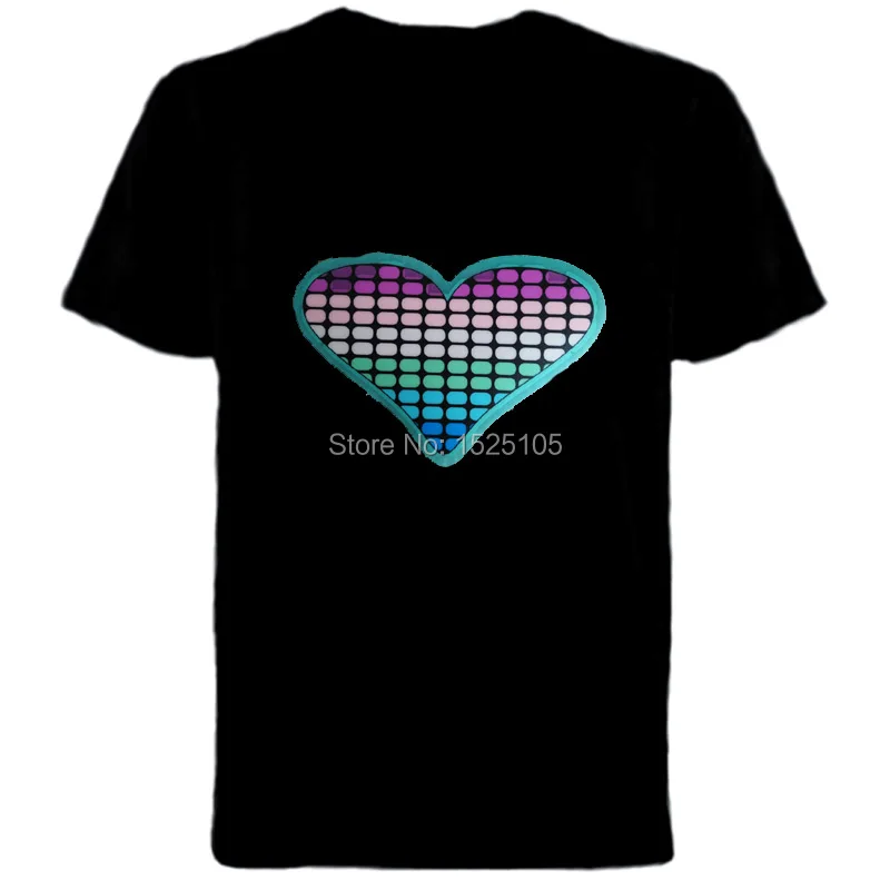 Hot Sale Sound Activated Led Cotton T Shirt Light Up and Down Flashing Equalizer EL T-Shirt Men for Rock Disco Party DJ Top Tee