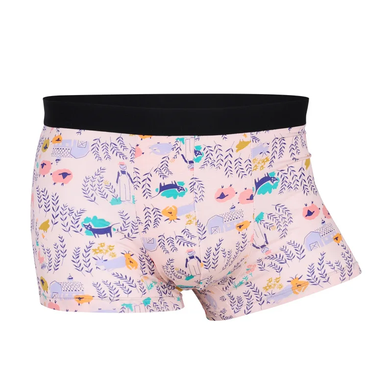 Fashion Youth Man Cartoon Modal Underwear Personality Print Male Boxer Shorts Middle Waist Breathable U Pouch Mens Underpants