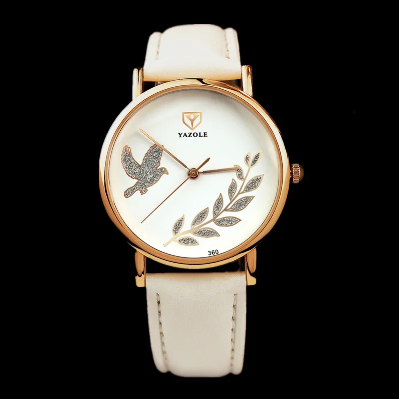 YAZOLE Fashion Rose Gold Watch Luxury Crystal Watch Women Watches Leather Ladies Watch Clock saat bayan kol saati reloj mujer