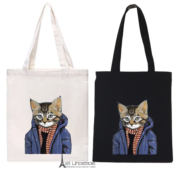 Free shipping 17 styles for choose Cool Cats Canvas Shoulder Bag Dressing Funny Attitude Eco-friendly storage friends gifts