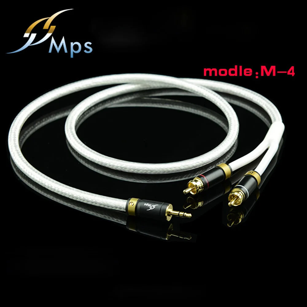 MPS M-4 High End 3.5mm to 2 RCA Audio cable 6N OFC HiFi 99.9997% 24K Gold Plated Plug Speaker cable Free Shipping