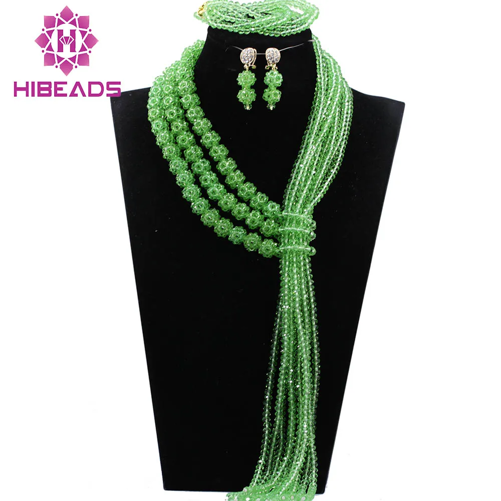 

Trendy New Design African Wedding Jewelry Set 2017 Green Handmade Bead Balls Costume Jewelry Sets for Women Free Shipping ABH323