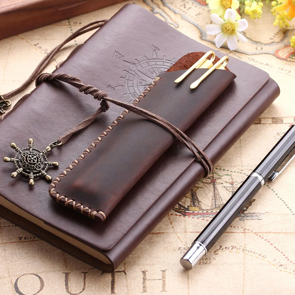 Genuine Leather Pencil Pouch Holder Double Pen Bag Sleeve For Fountain/Ballpoint Pen