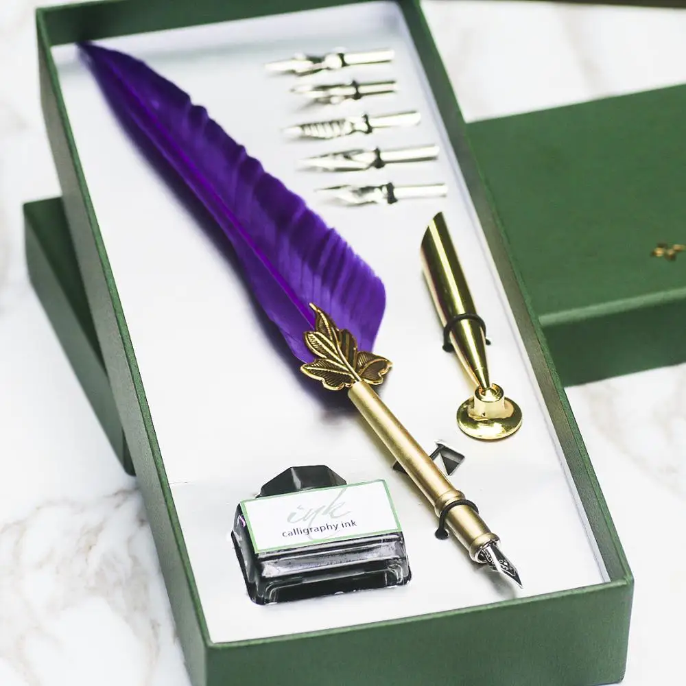 Business gift set  European style retro quill pen dipped in water pen, mid autumn teacher's Day gift with pen insert