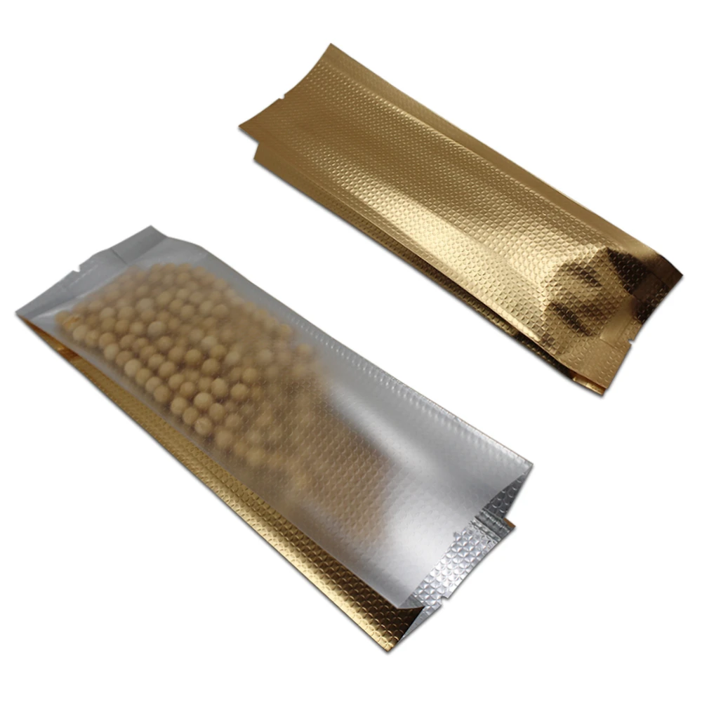 40Pcs/Lot Matte Clear Embossing Gold Aluminum Foil Side Gusset Bags Heat Vacuum Seal Food Packaging Pouches Oragn Package