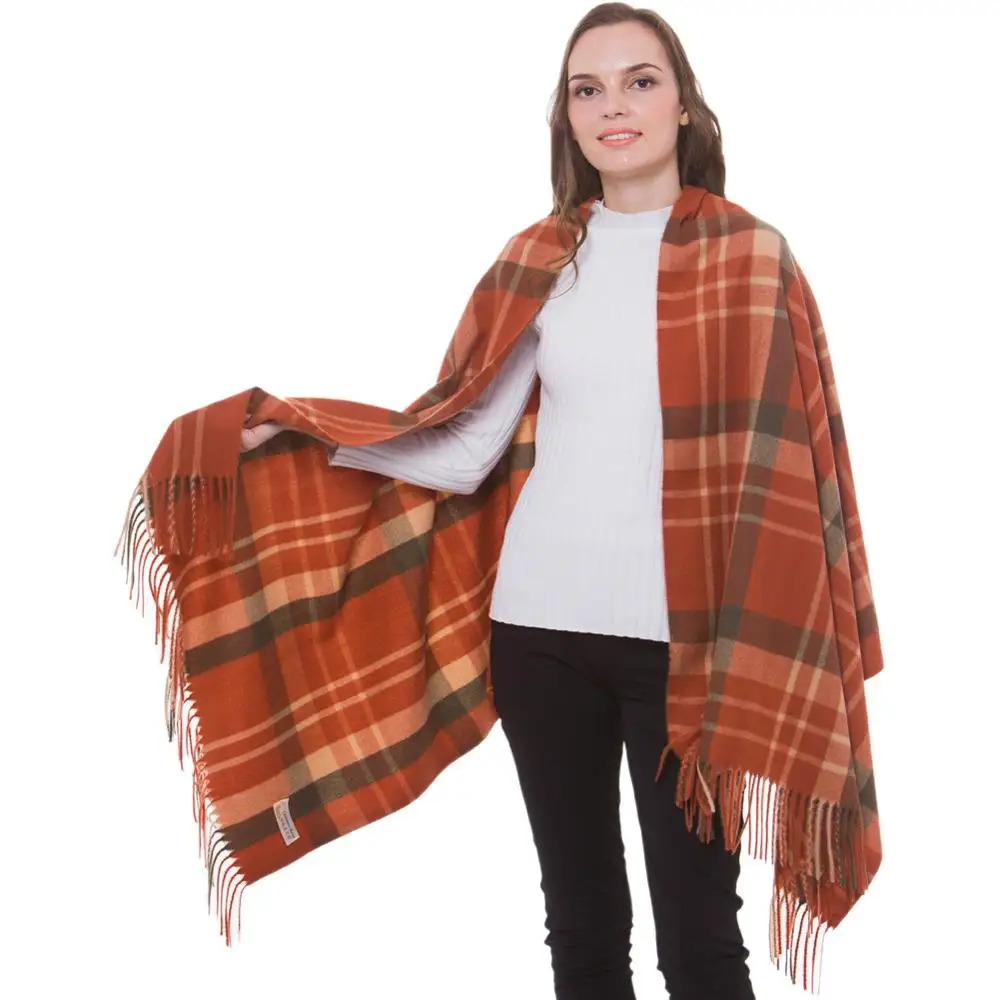 Cashmere Shawl Check Plaid Scarf Autumn Winter Warp Fashion Wrap Brushed Long Large Thick Top Quality Tartan Tassel Brick Red