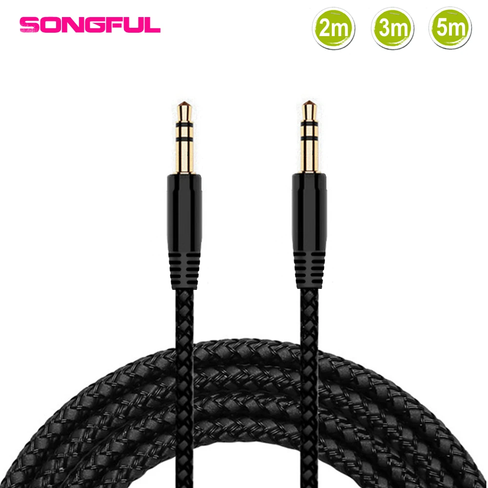 2/3/5m Nylon Braid Jack 3.5mm Audio Stereo AUX Extension Cable Headphone Extend Male to Male Cord for Xiaomi iPhone Speaker Car