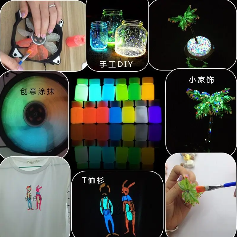 13 Colors Acrylic Paint Glow In The Dark Gold Glowing Paint Luminous Pigment Fluorescent Powder Painting  20ml