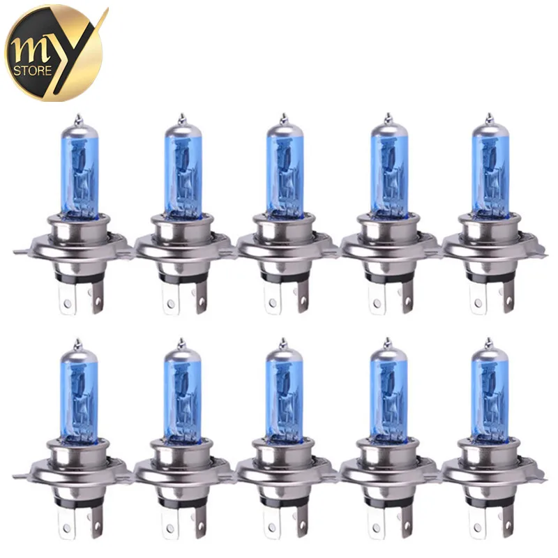 

10pcs H4 100W 12V Halogen Bulb h4 super white Fog Lights High Power Car Headlights Lamp Car Light Source 6000K parking