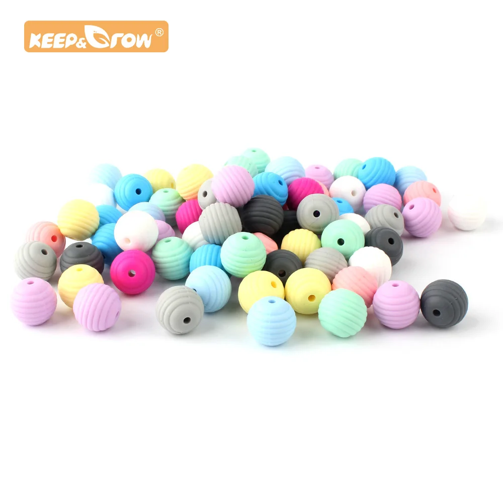 Keep&Grow 10pcs 15mm Round Spiral Silicone beads Food Grade Beads DIY Threaded BPA Free Beads Baby Teethers