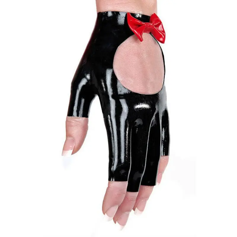 Handmade Sexy Latex Leakage Finger Gloves Women With Bow Rubber Party Wear Mittens Club