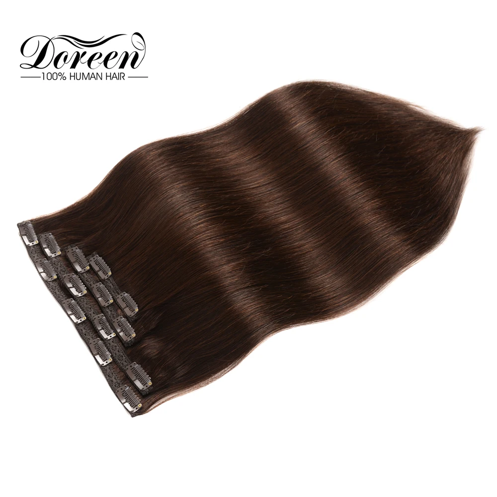 Doreen 100% Real Human Hair Clip in Extensions Machine Remy Clip Hair Extension 4pcs/set 120g 160g Dark Brown Weft with Clips On