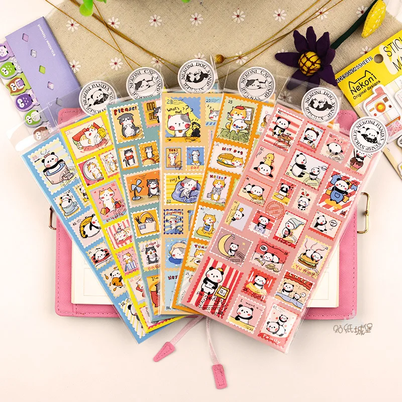 Koreański Import Nekoni słodki kociak Panda Shiba stempel Stick naklejki dekoracyjne papeteria Scrapbooking DIY dial Album Stick