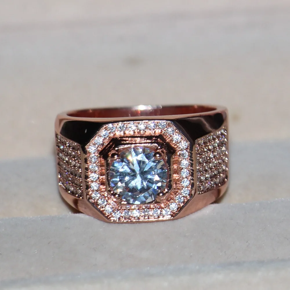 Size 7-13  New Fashion jewelry Handmade Men 3ct Round Cut 5A CZ Rose Gold 925 Sterling Silver Wedding Band Ring  Gift choucong image 4
