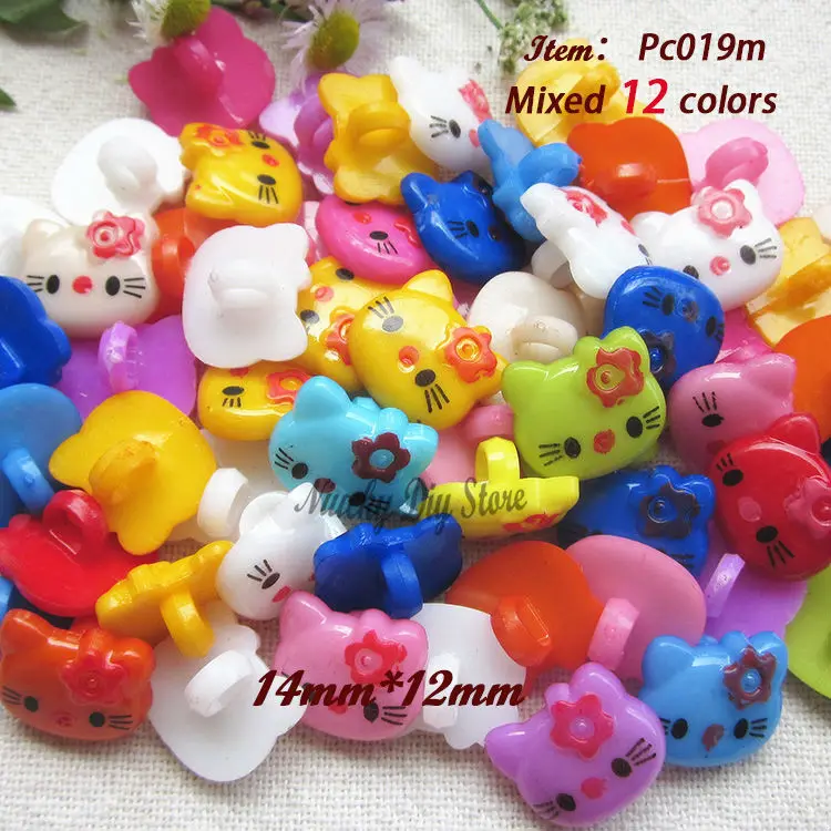 120pcs/lot Mixed 12 colors kitty buttons for child craft buttons scrapbook material bulk craft supplies wholesale