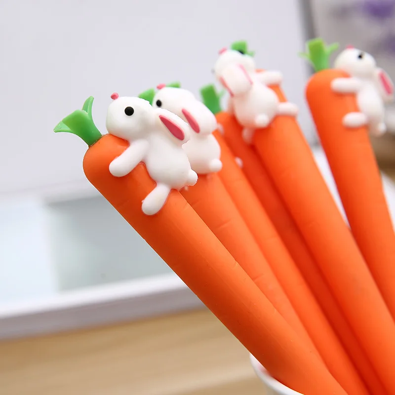 4 pcs Korean new cute cartoon creative white rabbit love carrot student black neutral pen office signature pen