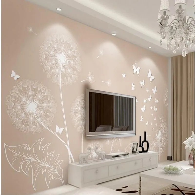 

wellyu Custom large fresco modern simple dandelion 3d 3d butterfly yellow TV backdrop nonwovens super green wallpaper