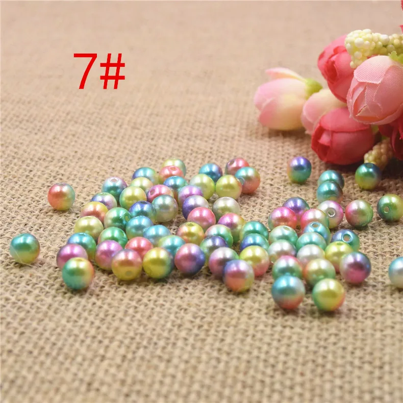 3/4/5/6/8mm Multicolor With holes Round Imitation Garment Pearl For DIY Art Necklace Fashion Jewelry Making Accessories 7#