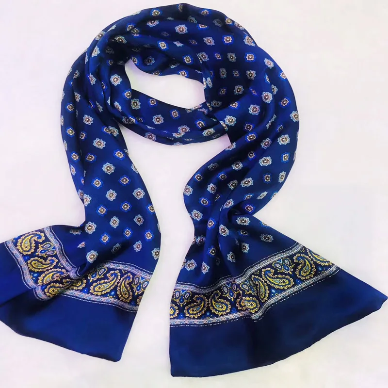 

New Vintage 100% Silk Scarf Men Fashion paisley Flowers Pattern Print Double Layer Silk Satin Neckerchiefs #4090