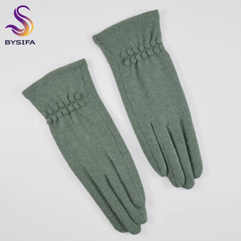 [BYSIFA] Winter Cashmere Wool Gloves Women New Soft Elegant Mittens Gloves Top Grade Thick Warm Touch Screen Ladies Gray Gloves