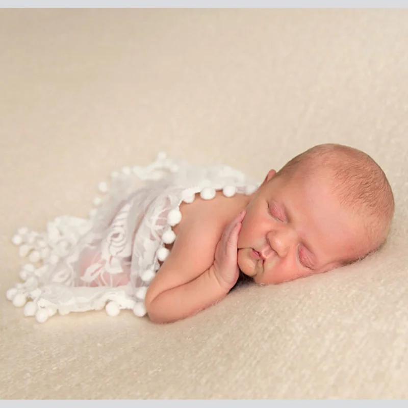 Newborn Baby Photography Props Accessories Soft Lace Bebe Wraps With Tassels Infant Boy Girl Pictures Clothes Scarves