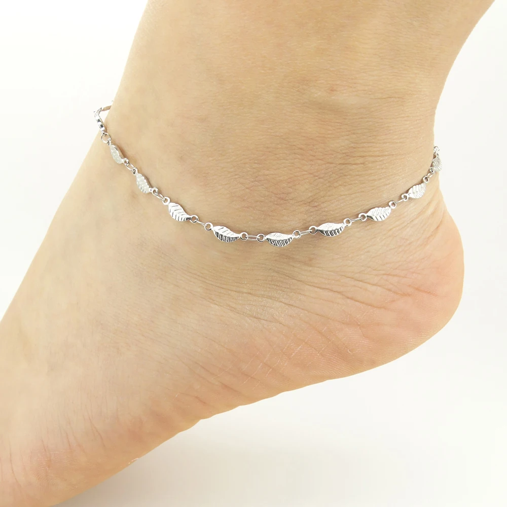 Women Ankel Bracelets Stainless Steel Anklets Small Leaves Charm 9/10/11 Inches Cute Fashion Jewelry Factory Offer