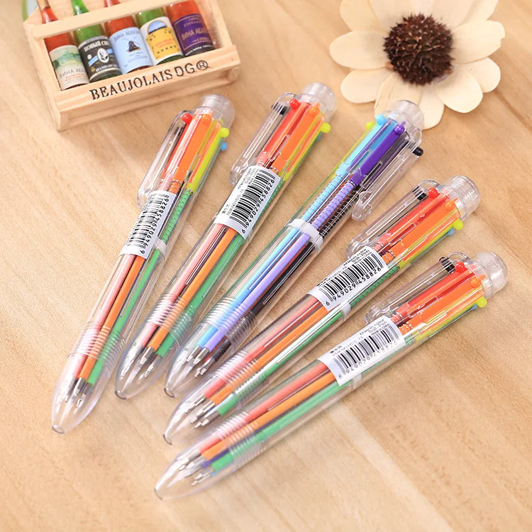 50 pcs wholesale Ballpoint Pens Creative Stationery transparent 6 Color pressing Color Ball Pen Oil Pen Stationery