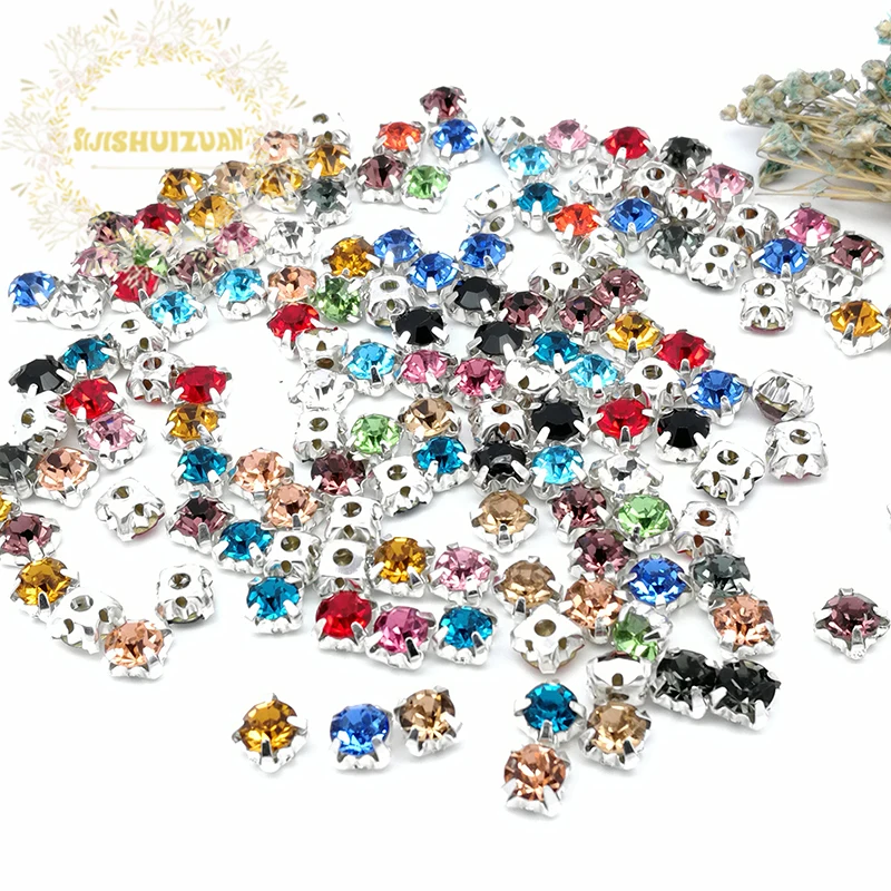 3mm 4mm 5mm 6mm 7mm 8mm Mix color Diamond shape Glass Crystal rhinestones with silvery claw Diy wedding dress accessories