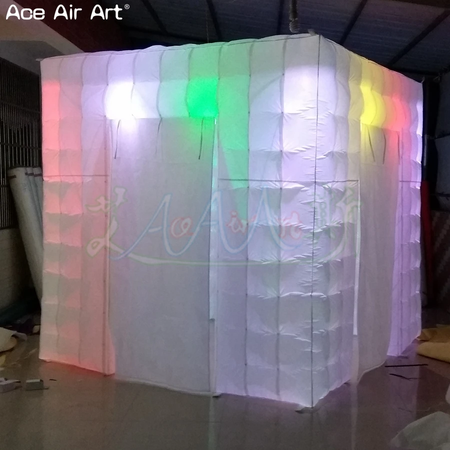 5W Inflatable LED Cube Photo Booth Backdrop Cubic Tent with 2 Fordable Door Covers