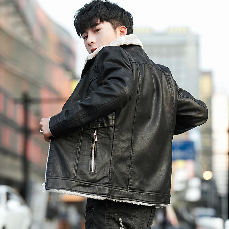 

Men Leather Jacket Men Winter Fashion Coat Sheepskin Coat For Men Stylish Men's Leather Jackets Male Zipper Moto Jacket W40FG21